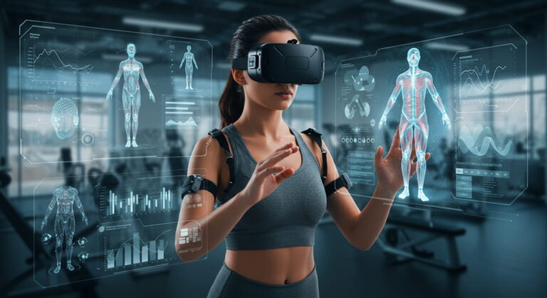 가상현실 다이어트 효과 있을까? VR 비만 치료 실험 분석 가상현실 장비를 착용하고 아바타와 신체 정보를 시각화하며 다이어트 훈련을 진행하는 여성