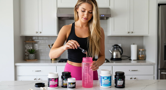 woman-preworkout-bcaa-mix-supplement-kitchen-1