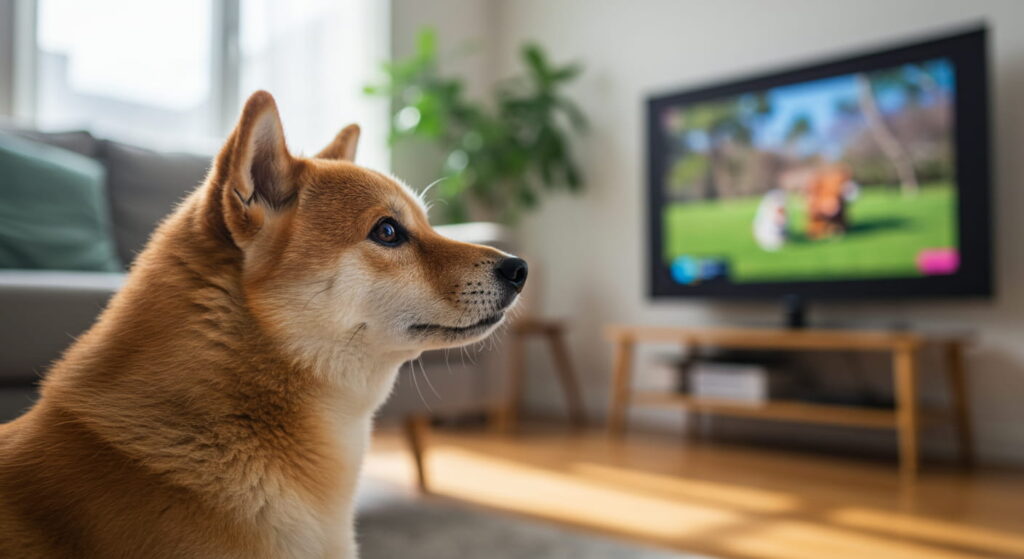반려견, TV로 스트레스 푼다?... 외출 시 TV 켜두세요 TV 화면을 응시하며 반응하는 반려견의 모습