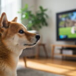 TV 화면을 응시하며 반응하는 반려견의 모습